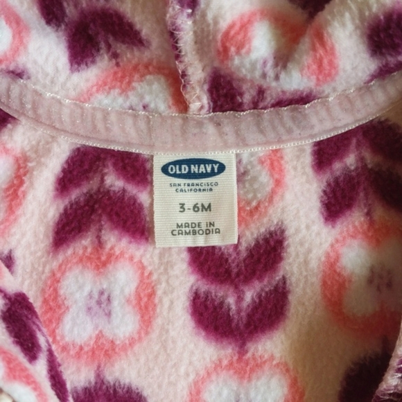 old navy pink floral fleece zip-up hoodie sweatshirt jacket 3-6 months baby girl - Picture 5 of 6